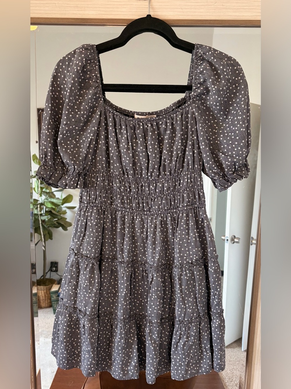 Mi Ami Blue Dot Puff Sleeve Fit & Flare Dress Ruffle Hem Size Size Medium